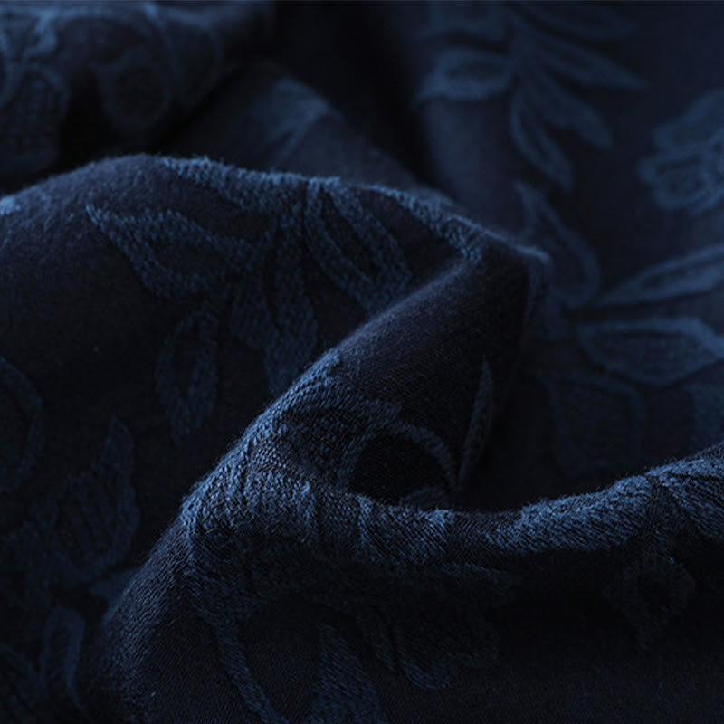 Chemise décontractée en coton et lin pour femme, motif jacquard et boutons grenouille , Buddha Stones - image 12
