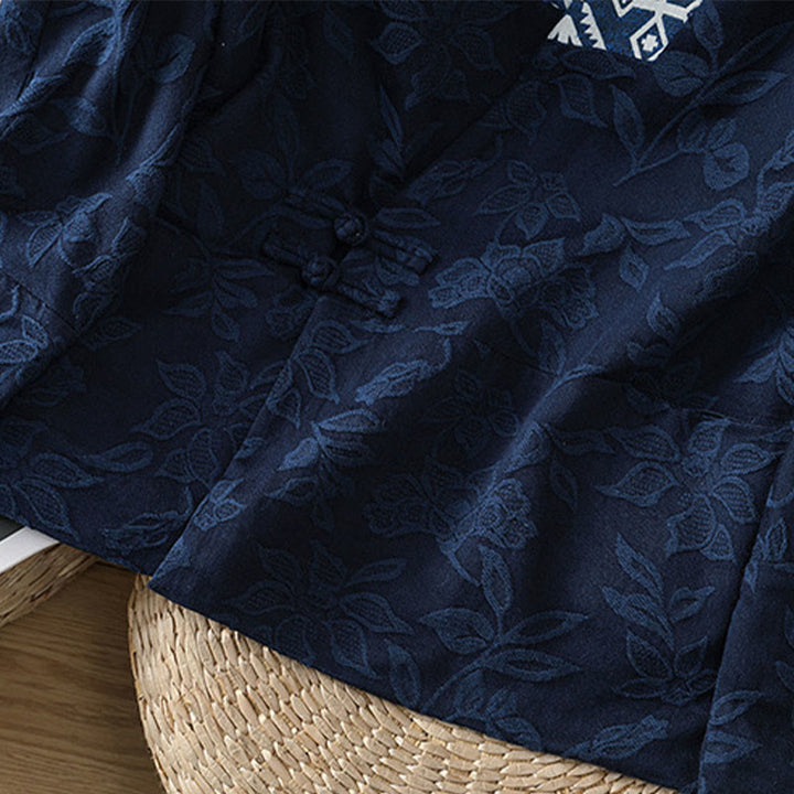 Chemise décontractée en coton et lin pour femme, motif jacquard et boutons grenouille , Buddha Stones - image 9
