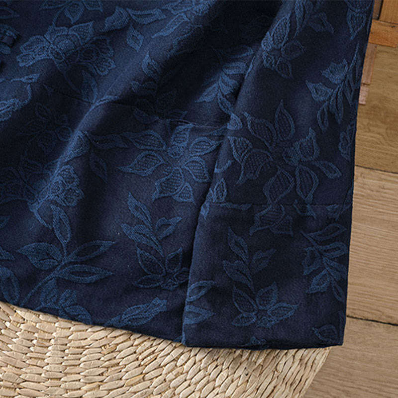Chemise décontractée en coton et lin pour femme, motif jacquard et boutons grenouille , Buddha Stones - image 11