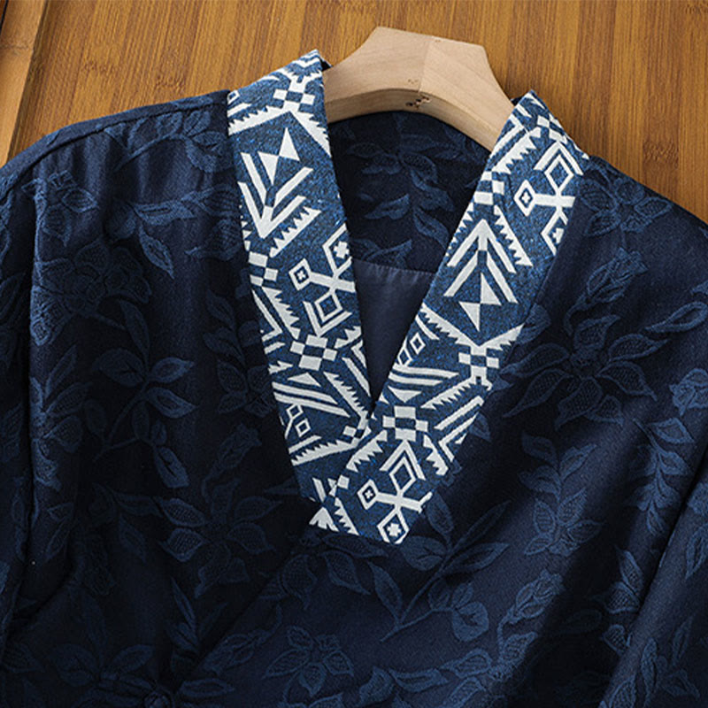 Chemise décontractée en coton et lin pour femme, motif jacquard et boutons grenouille , Buddha Stones - image 2