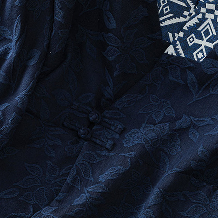 Chemise décontractée en coton et lin pour femme, motif jacquard et boutons grenouille , Buddha Stones - image 8