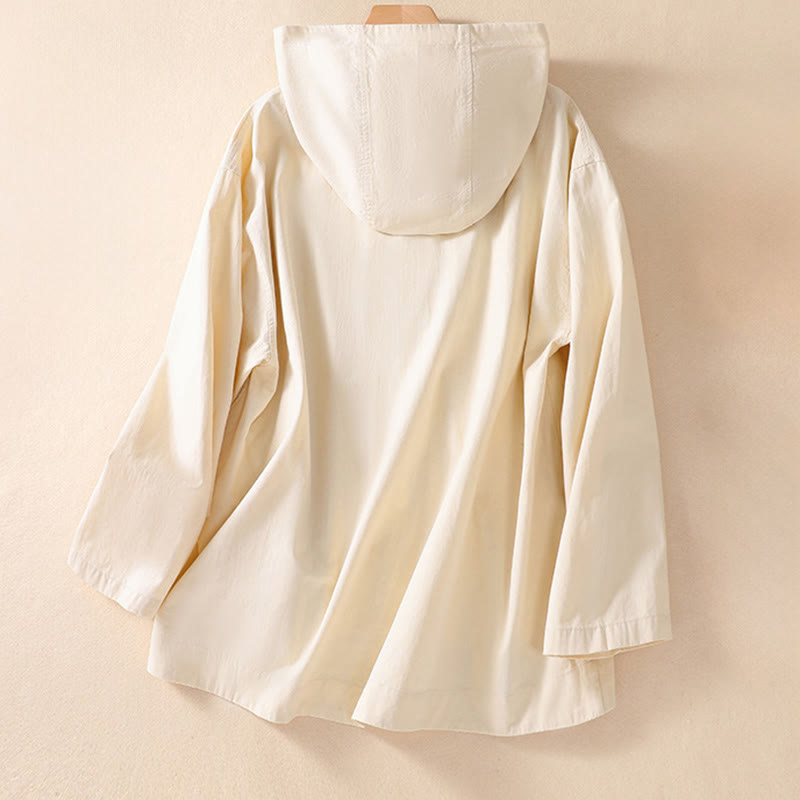 Veste en coton à capuche et boutons couleur pure Buddha Stones pour femme avec poches - image 8