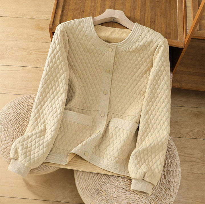 Veste à manches longues en coton uni rétro Buddha Stones pour femme avec poches - LemonChiffon - US12，UK/AU16，EU44 (3XL) - image 0