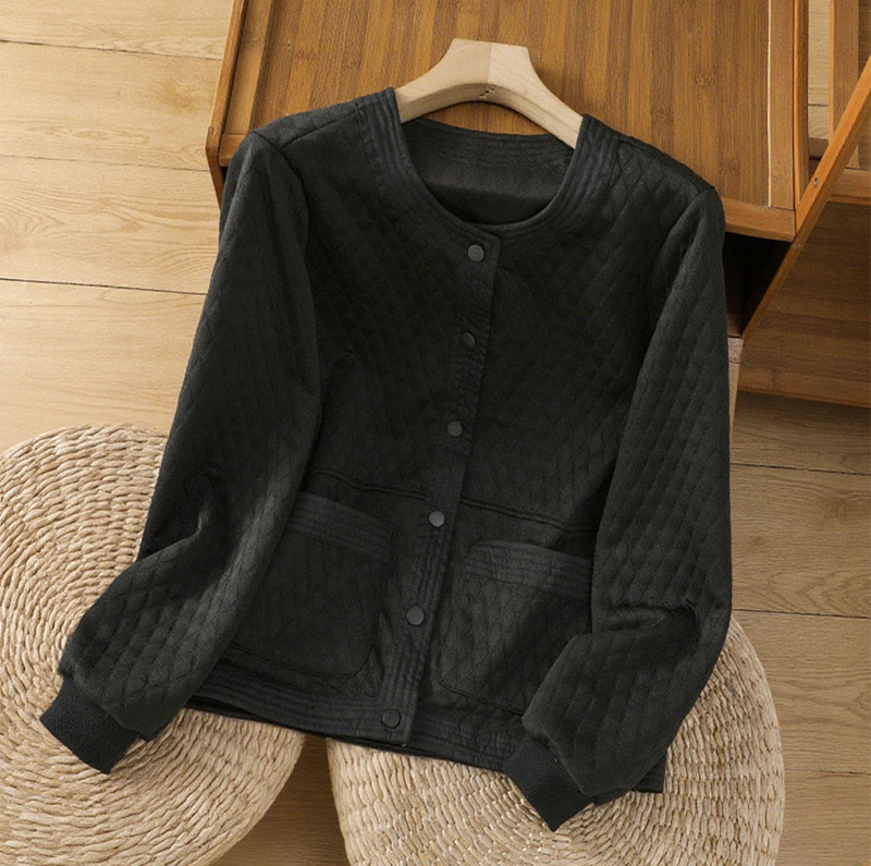 Veste à manches longues en coton uni rétro Buddha Stones pour femme avec poches - Noir - US12，UK/AU16，EU44 (3XL) - image 14