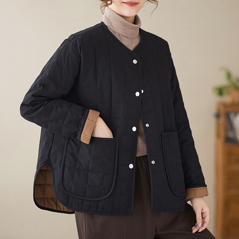 Manteau en coton épais uni rétro Buddha Stones pour femme avec poches - image 3