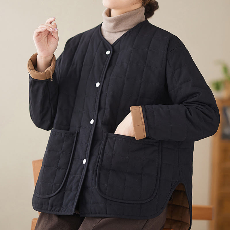 Manteau à manches longues en coton épais pour femme, style rétro uni, avec poches, motif Buddha Stones - image 6