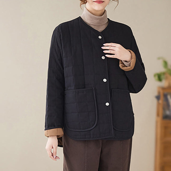 Manteau en coton épais uni rétro Buddha Stones pour femme avec poches - image 4