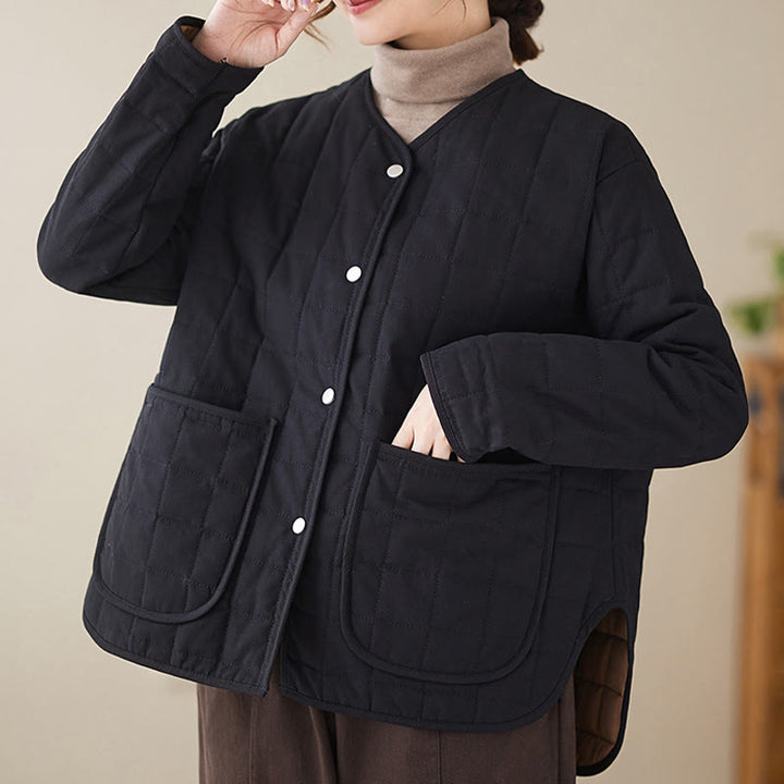 Manteau en coton épais uni rétro Buddha Stones pour femme avec poches - image 8