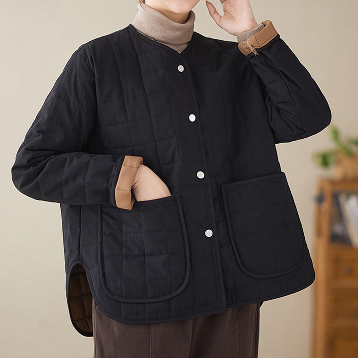 Manteau en coton épais uni rétro Buddha Stones pour femme avec poches - image 5