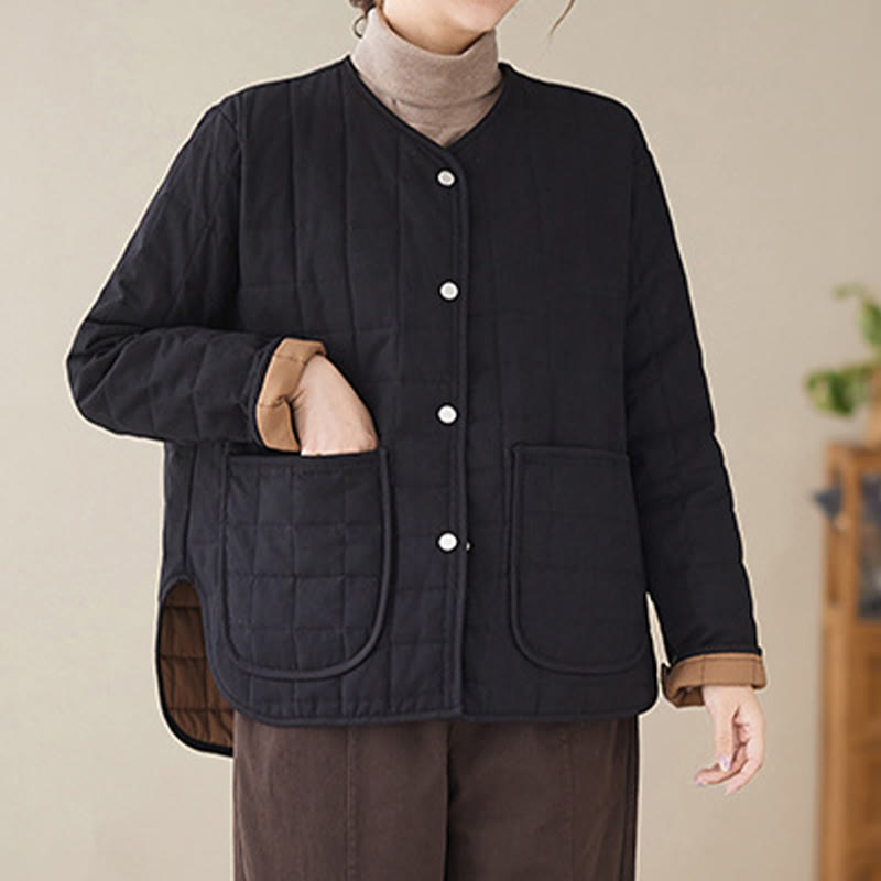 Manteau à manches longues en coton épais pour femme, style rétro uni, avec poches, motif Buddha Stones - Noir - US14，UK/AU18，EU46 (2XL) - image 0