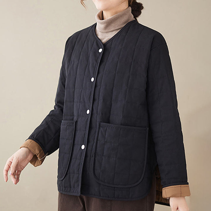 Manteau en coton épais uni rétro Buddha Stones pour femme avec poches - image 6