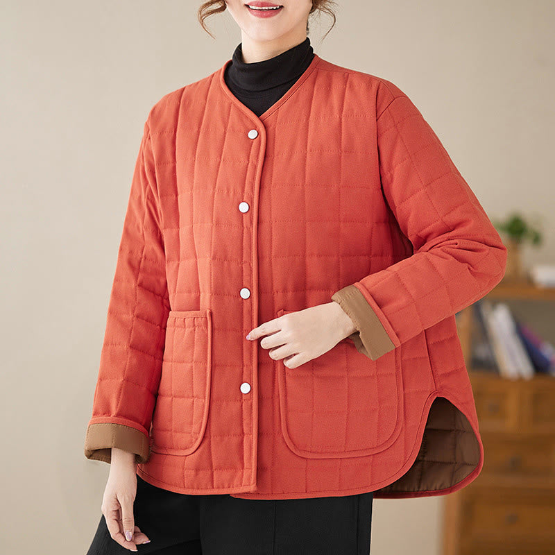 Manteau en coton épais uni rétro Buddha Stones pour femme avec poches - Tomate - US14，UK/AU18，EU46 (2XL) - image 9