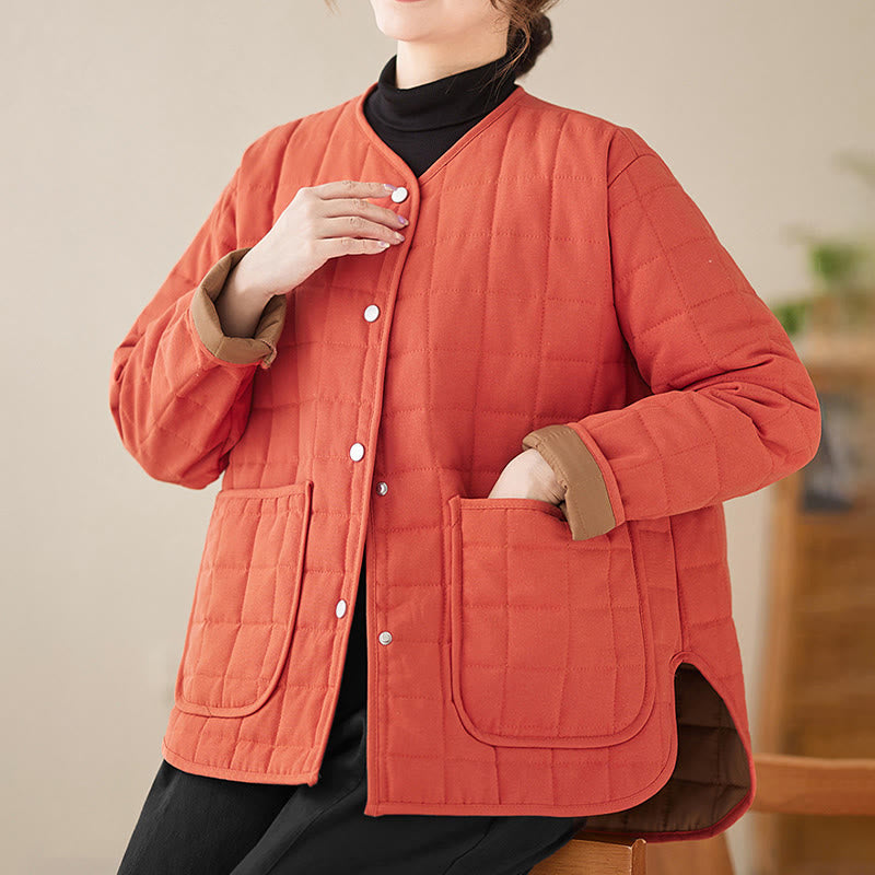 Manteau en coton épais uni rétro Buddha Stones pour femme avec poches - image 14