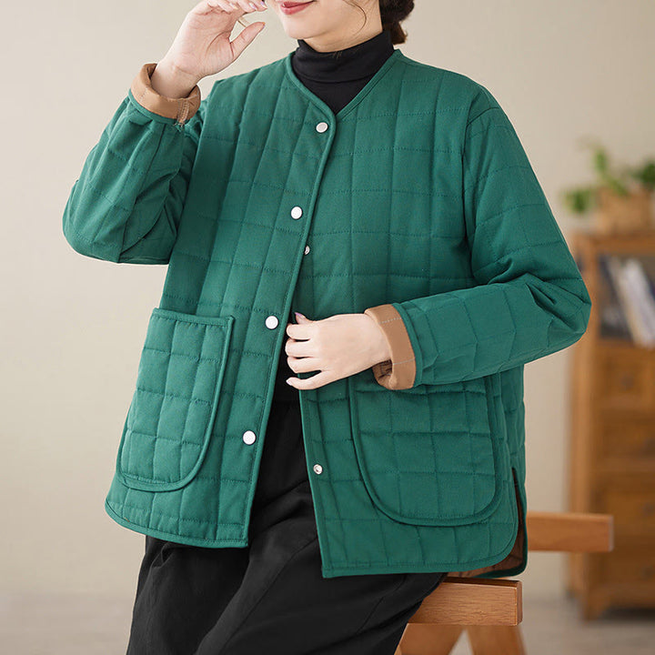 Manteau à manches longues en coton épais pour femme, style rétro uni, avec poches, motif Buddha Stones - image 20