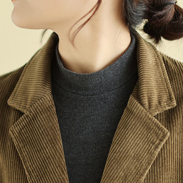 Veste en velours côtelé unie rétro à manches longues pour femme Buddha Stones avec poches - image 6