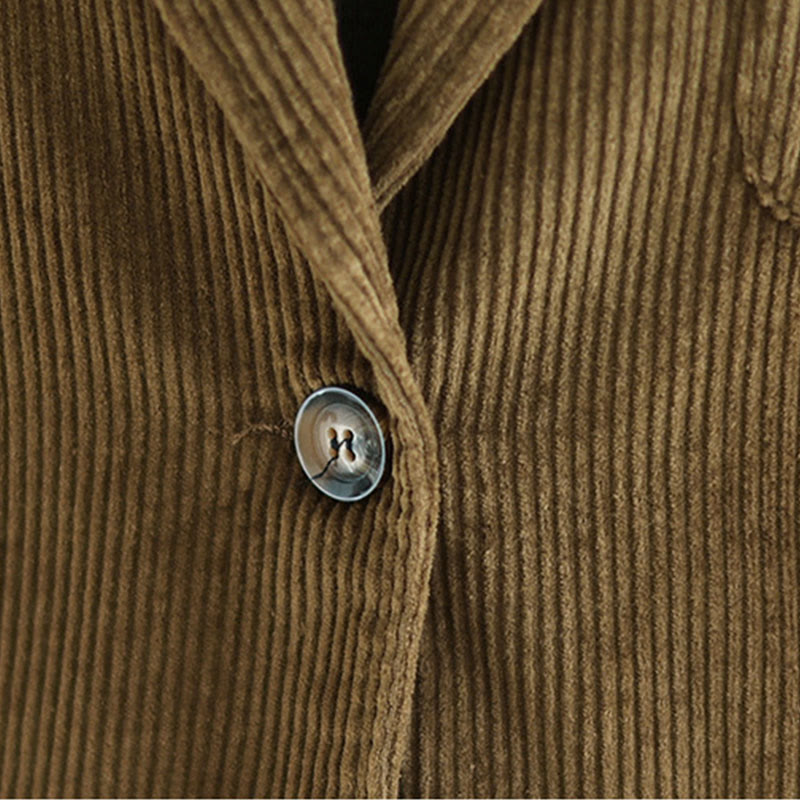Veste blazer en velours côtelé de coton uni rétro Buddha Stones pour femme avec poches - image 8