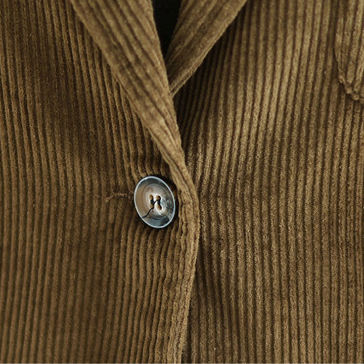 Veste blazer en velours côtelé de coton uni rétro Buddha Stones pour femme avec poches - image 8