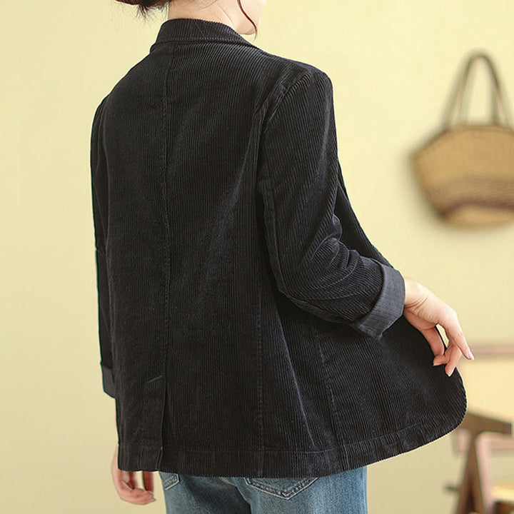 Veste blazer en velours côtelé de coton uni rétro Buddha Stones pour femme avec poches - image 25