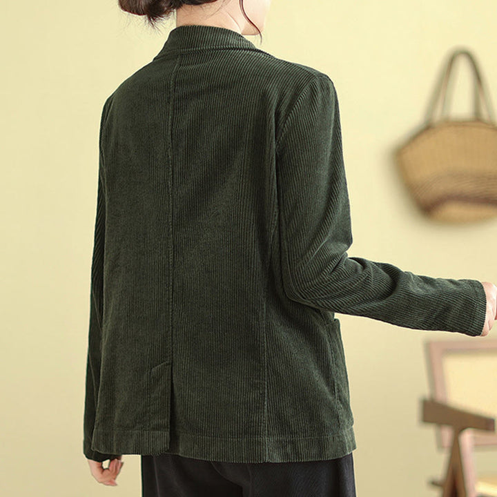 Veste blazer en velours côtelé de coton uni rétro Buddha Stones pour femme avec poches - image 22