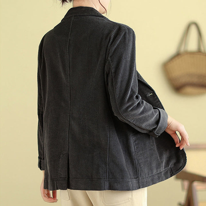 Veste blazer en velours côtelé de coton uni rétro Buddha Stones pour femme avec poches - image 16