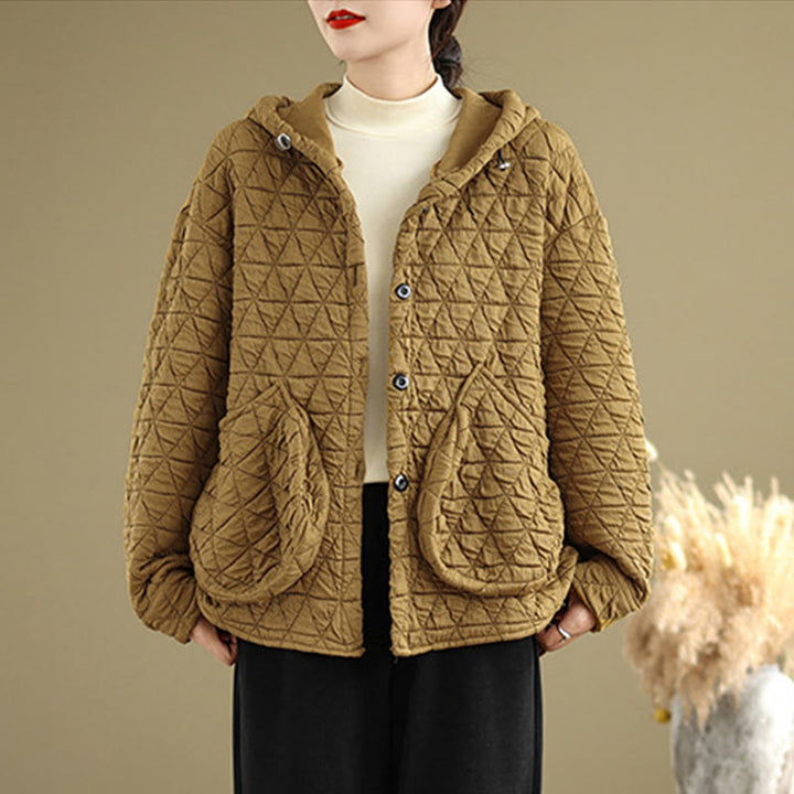 Veste à capuche en acrylique avec poches pour femme, motif rhombique rétro Buddha Stones - image 5