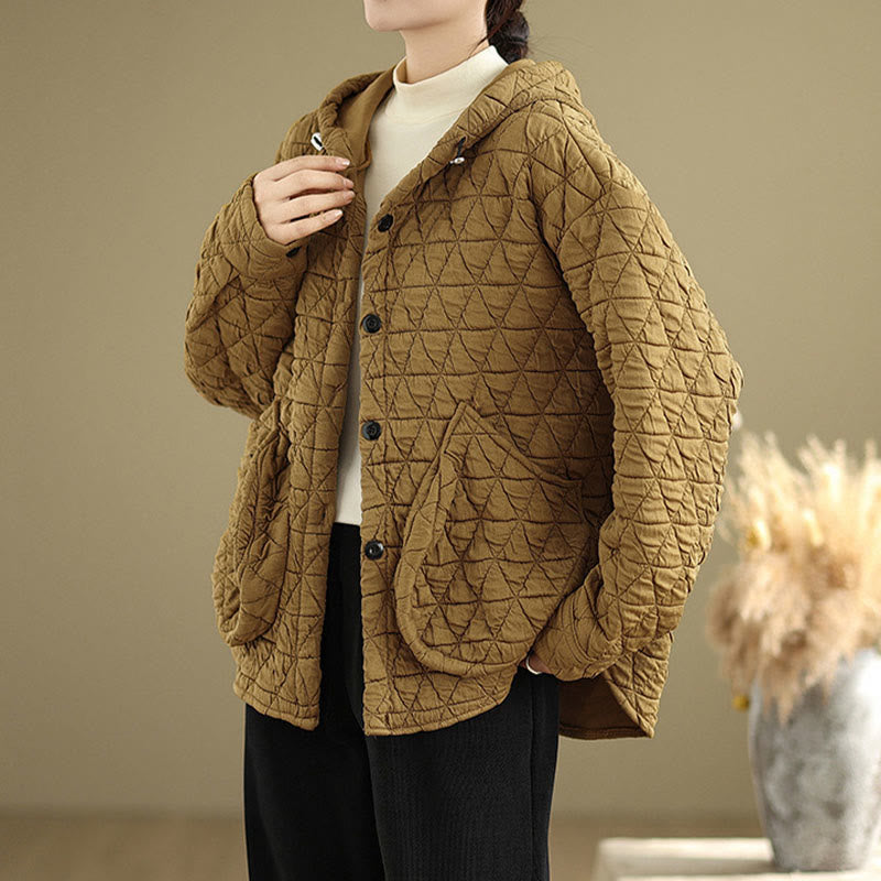Veste à capuche en acrylique avec poches pour femme, motif rhombique rétro Buddha Stones - Verge d'or - US14，UK/AU18，EU46 (2XL) - image 1