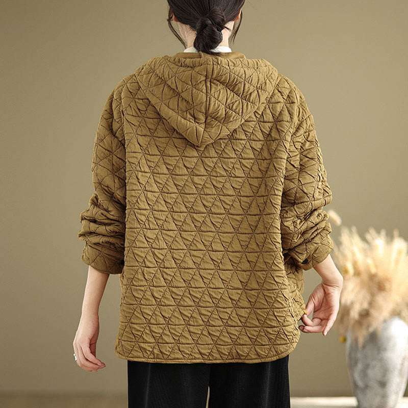 Veste à capuche en acrylique avec poches pour femme, motif rhombique rétro Buddha Stones - image 6