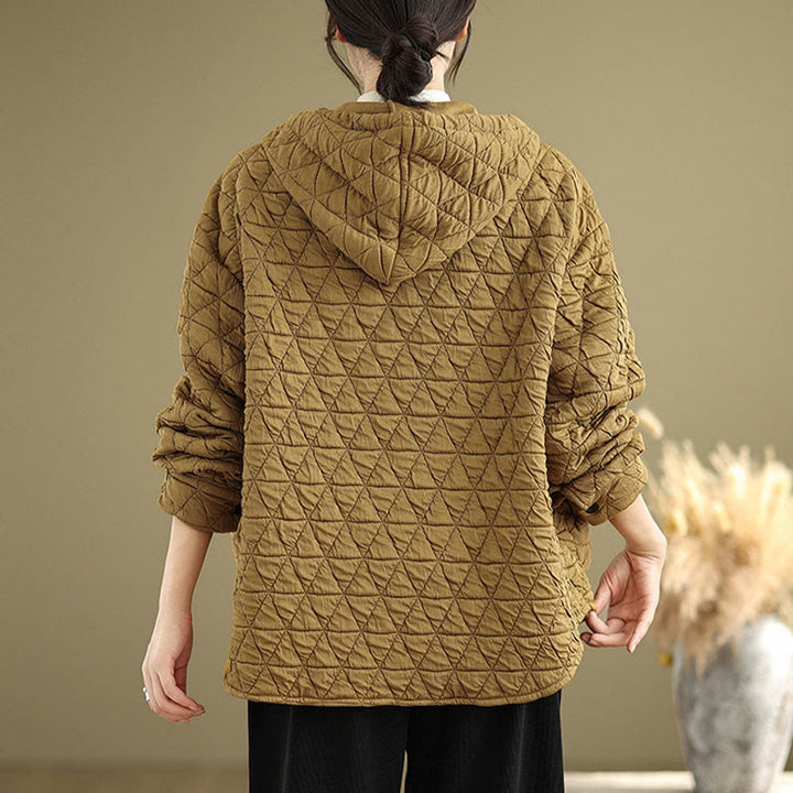 Veste à capuche en acrylique avec poches pour femme, motif rhombique rétro Buddha Stones - image 6
