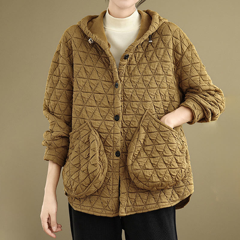 Veste à capuche et manches longues en acrylique pour femme, motif rhombique rétro avec Buddha Stones - image 3