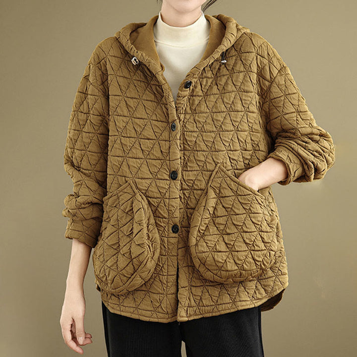 Veste à capuche et manches longues en acrylique pour femme, motif rhombique rétro avec Buddha Stones - image 3