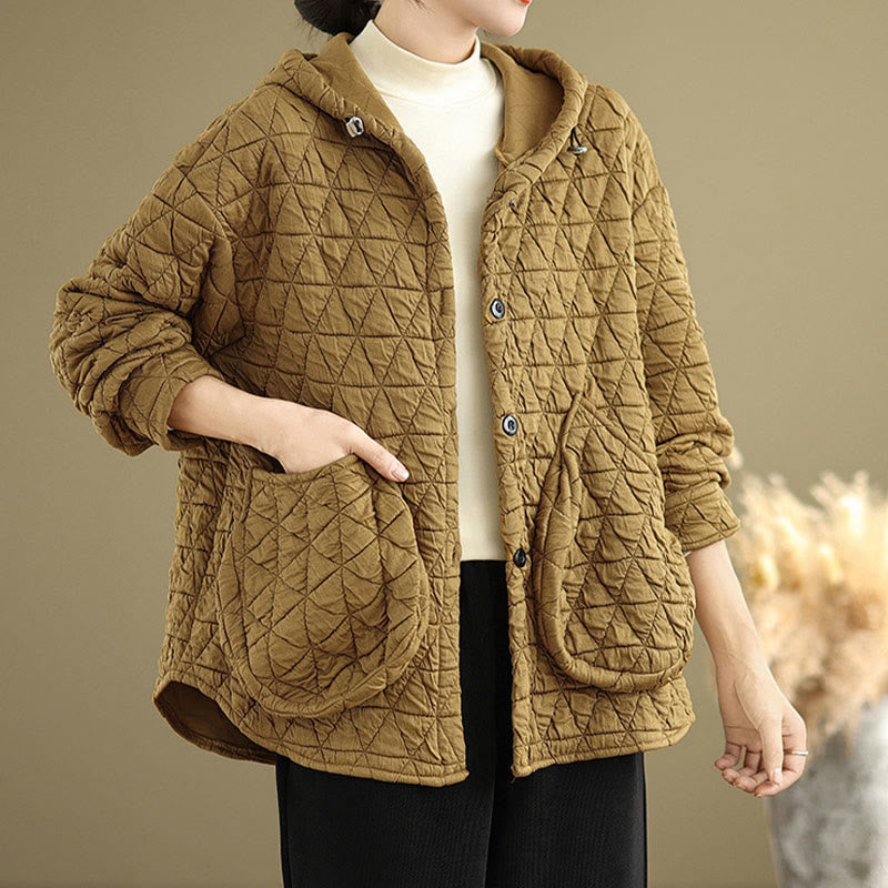 Veste à capuche en acrylique avec poches pour femme, motif rhombique rétro Buddha Stones - image 2
