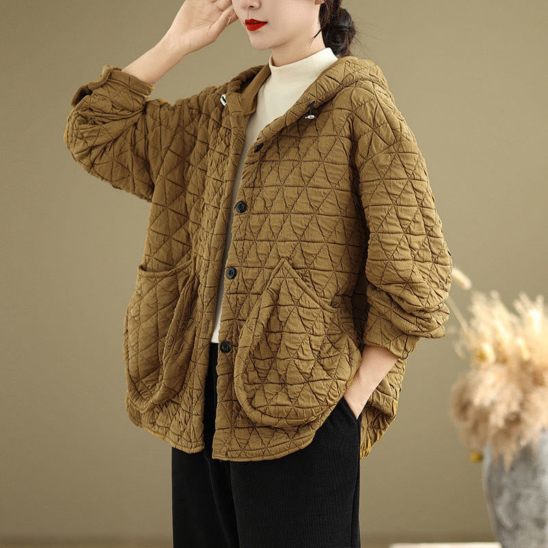 Veste à capuche et manches longues en acrylique pour femme, motif rhombique rétro avec Buddha Stones - image 4