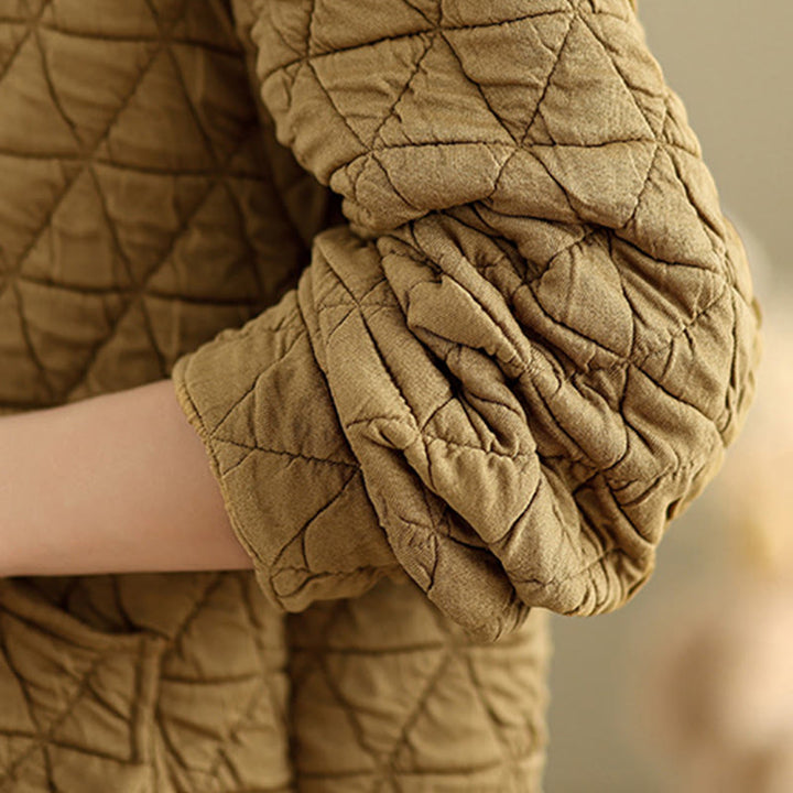 Veste à capuche et manches longues en acrylique pour femme, motif rhombique rétro avec Buddha Stones - image 8