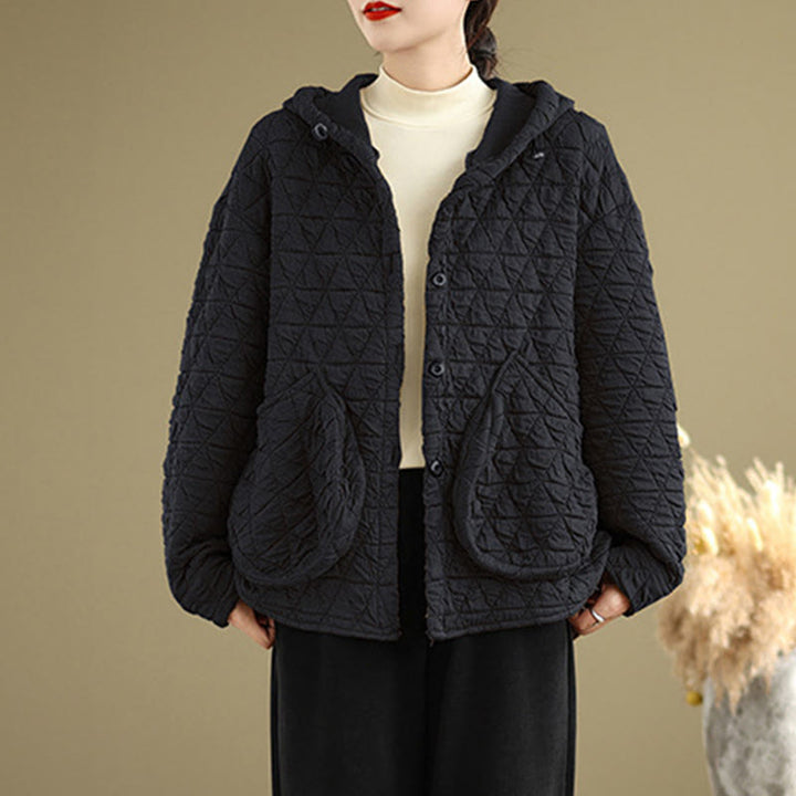 Veste à capuche et manches longues en acrylique pour femme, motif rhombique rétro avec Buddha Stones - image 10