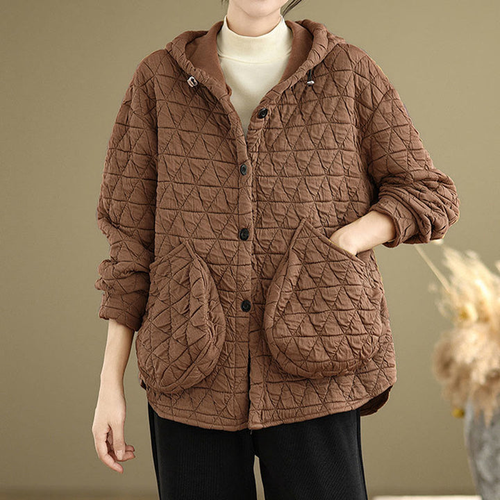 Veste à capuche en acrylique avec poches pour femme, motif rhombique rétro Buddha Stones - image 13