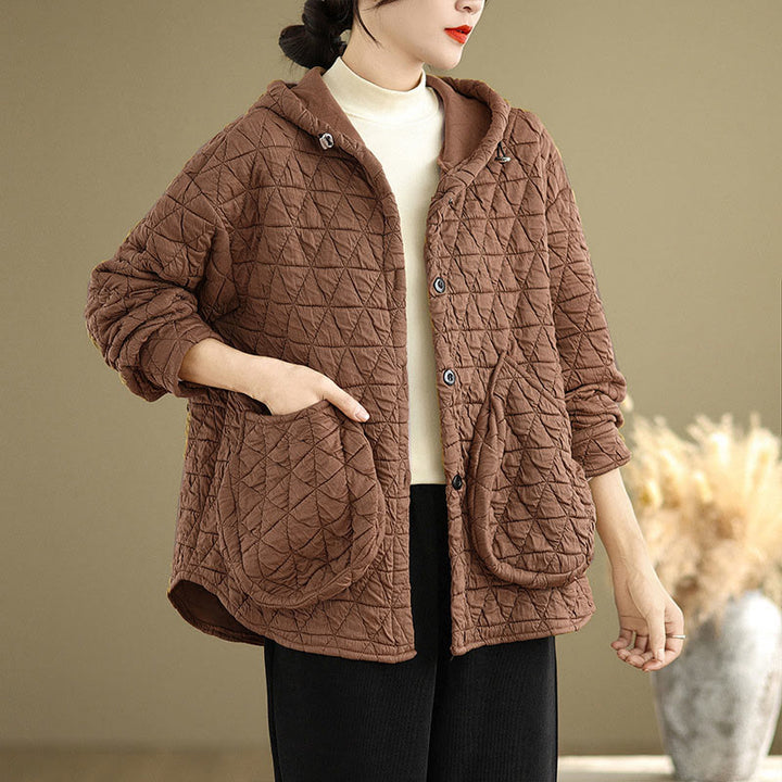 Veste à capuche en acrylique avec poches pour femme, motif rhombique rétro Buddha Stones - image 14