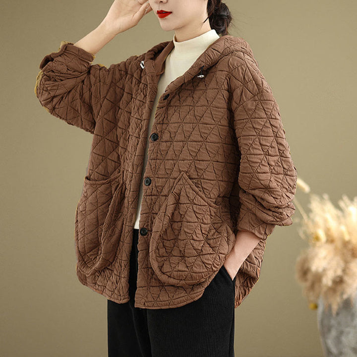 Veste à capuche et manches longues en acrylique pour femme, motif rhombique rétro avec Buddha Stones - Rouge indien - US14，UK/AU18，EU46 (2XL) - image 12