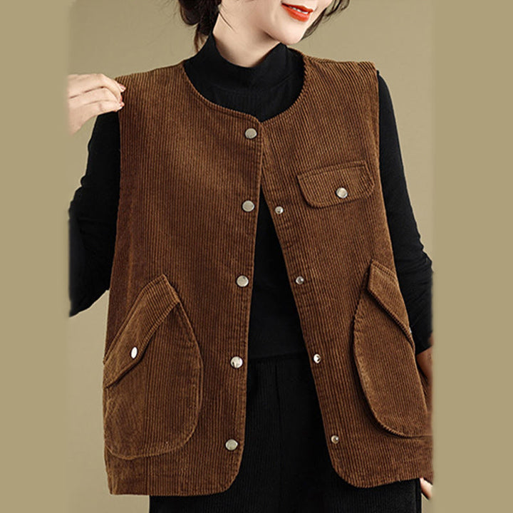 Gilet sans manches en coton et velours côtelé avec poches pour femme, boutons et Buddha Stones - image 10