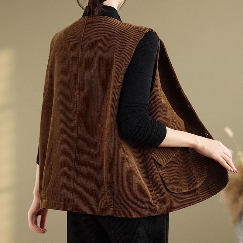 Gilet sans manches en coton et velours côtelé avec poches pour femme, boutons et Buddha Stones - image 15