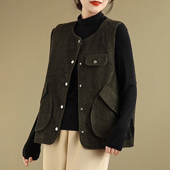 Gilet sans manches en coton et velours côtelé avec poches pour femme, boutons et Buddha Stones - image 20