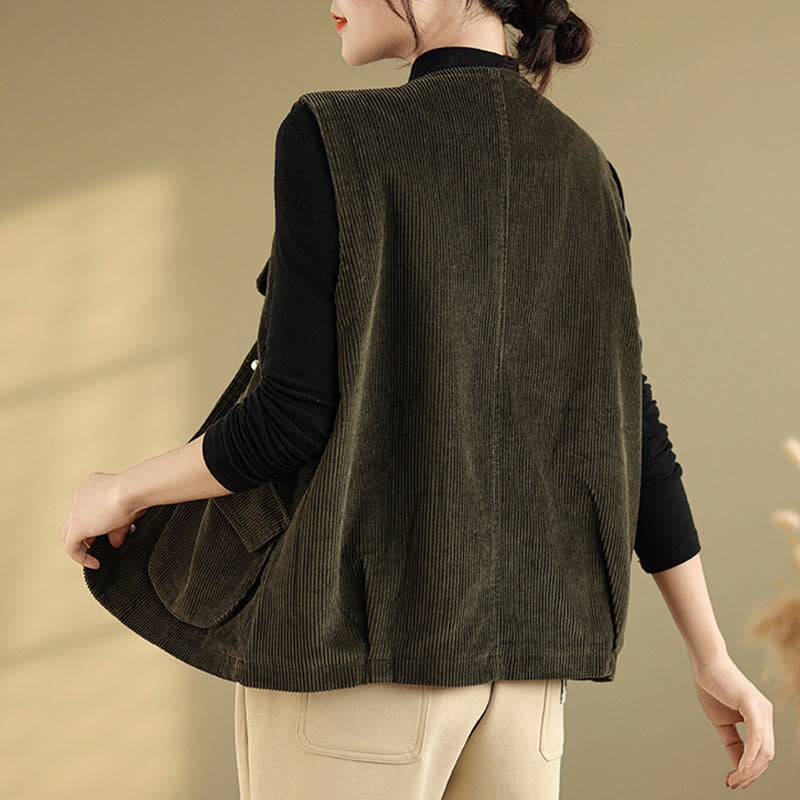 Gilet sans manches en coton et velours côtelé avec poches pour femme, boutons et Buddha Stones - image 24
