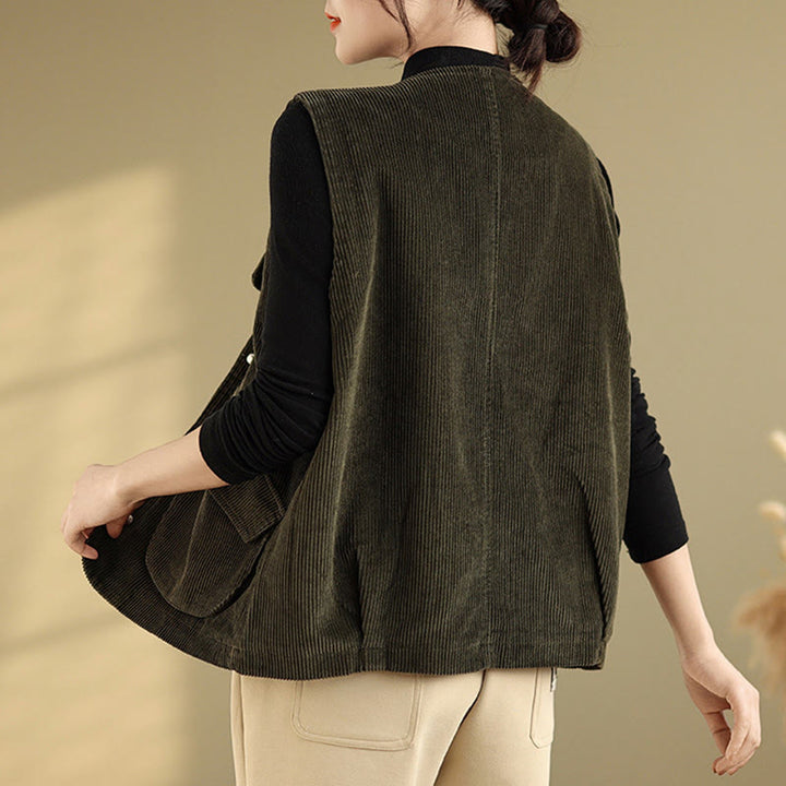 Gilet sans manches en coton et velours côtelé avec poches pour femme, boutons et Buddha Stones - image 24