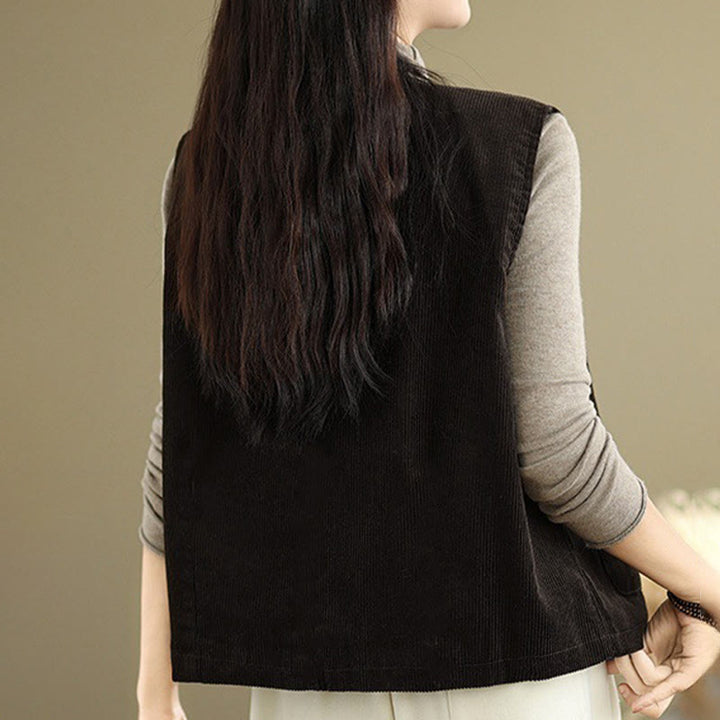 Gilet en coton côtelé avec poches et boutons Buddha Stones pour femme - image 15