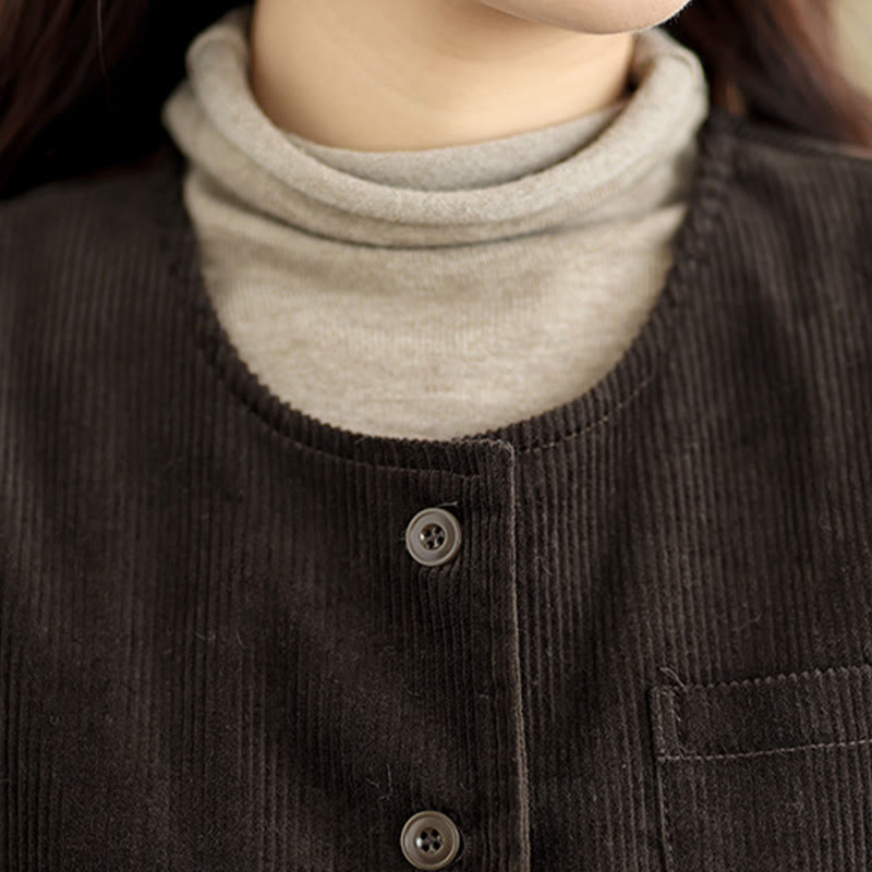 Gilet sans manches en coton avec poches et boutons en velours côtelé Buddha Stones pour femme - image 16