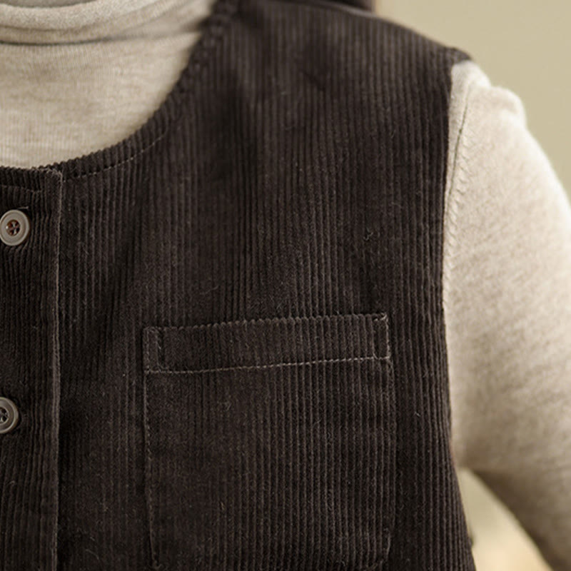 Gilet sans manches en coton avec poches et boutons en velours côtelé Buddha Stones pour femme - image 15