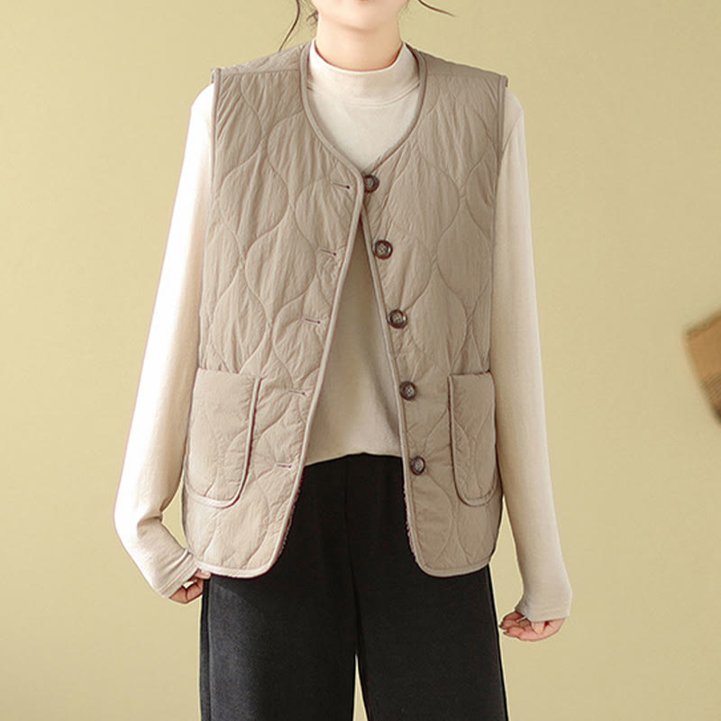 Gilet sans manches en fibre de viscose double face avec poches pour femme Motif Buddha Stones - image 1