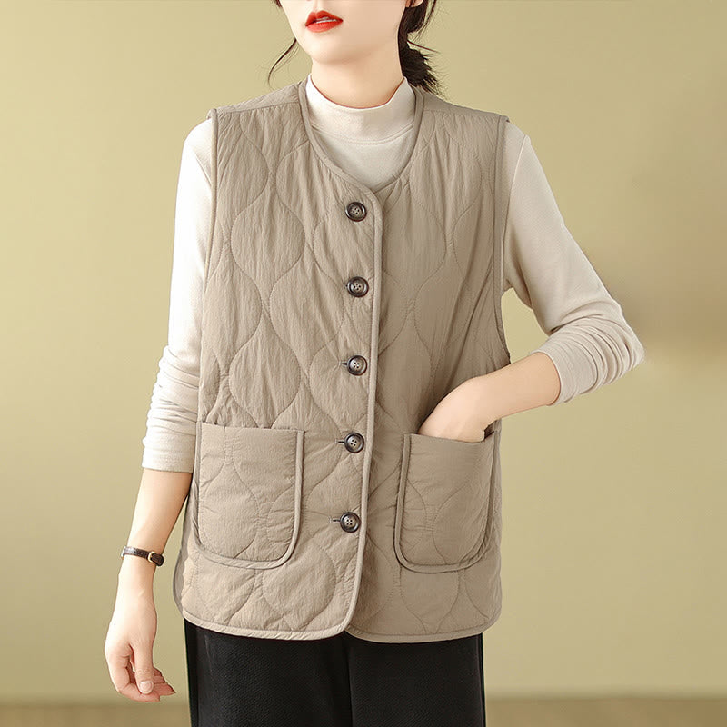 Gilet sans manches en fibre de viscose double face avec poches pour femme Motif Buddha Stones - image 5