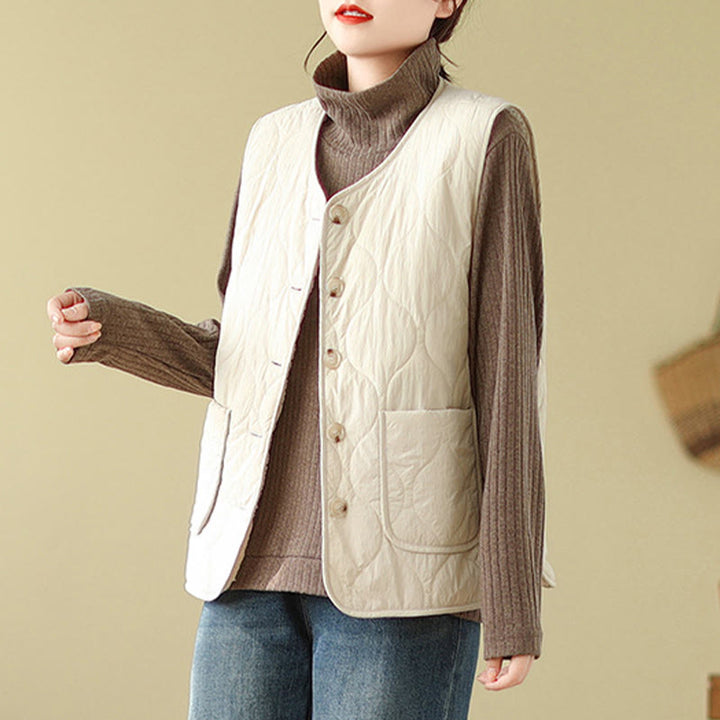 Gilet sans manches en fibre de viscose double face avec poches pour femme Motif Buddha Stones - image 15