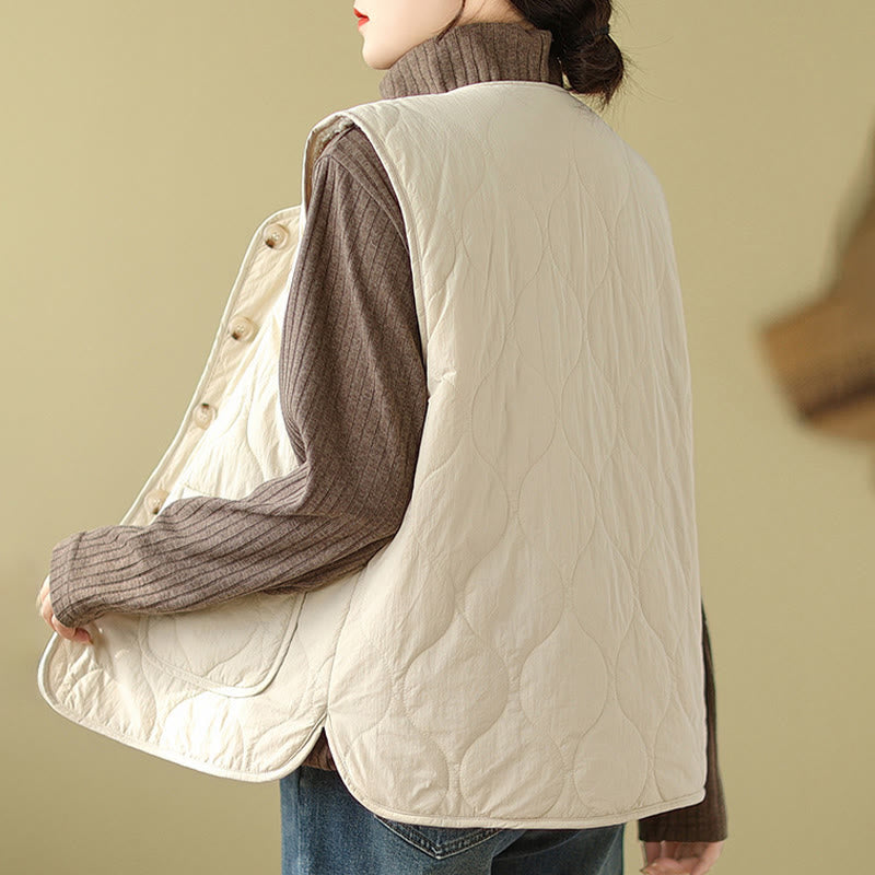 Gilet sans manches en fibre de viscose double face avec poches pour femme Motif Buddha Stones - image 12