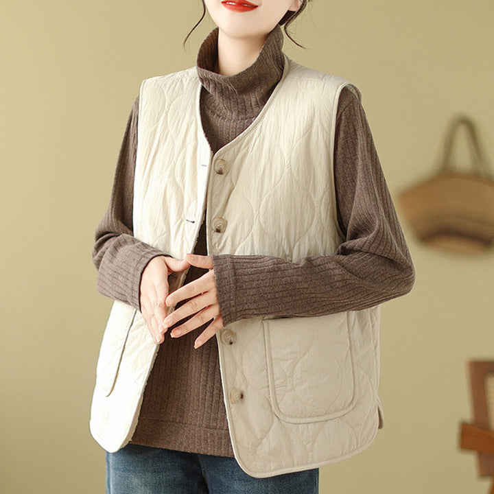 Gilet sans manches en fibre de viscose double face avec poches pour femme Motif Buddha Stones - soie de maïs - US12，UK/AU16，EU44 (2XL) - image 10